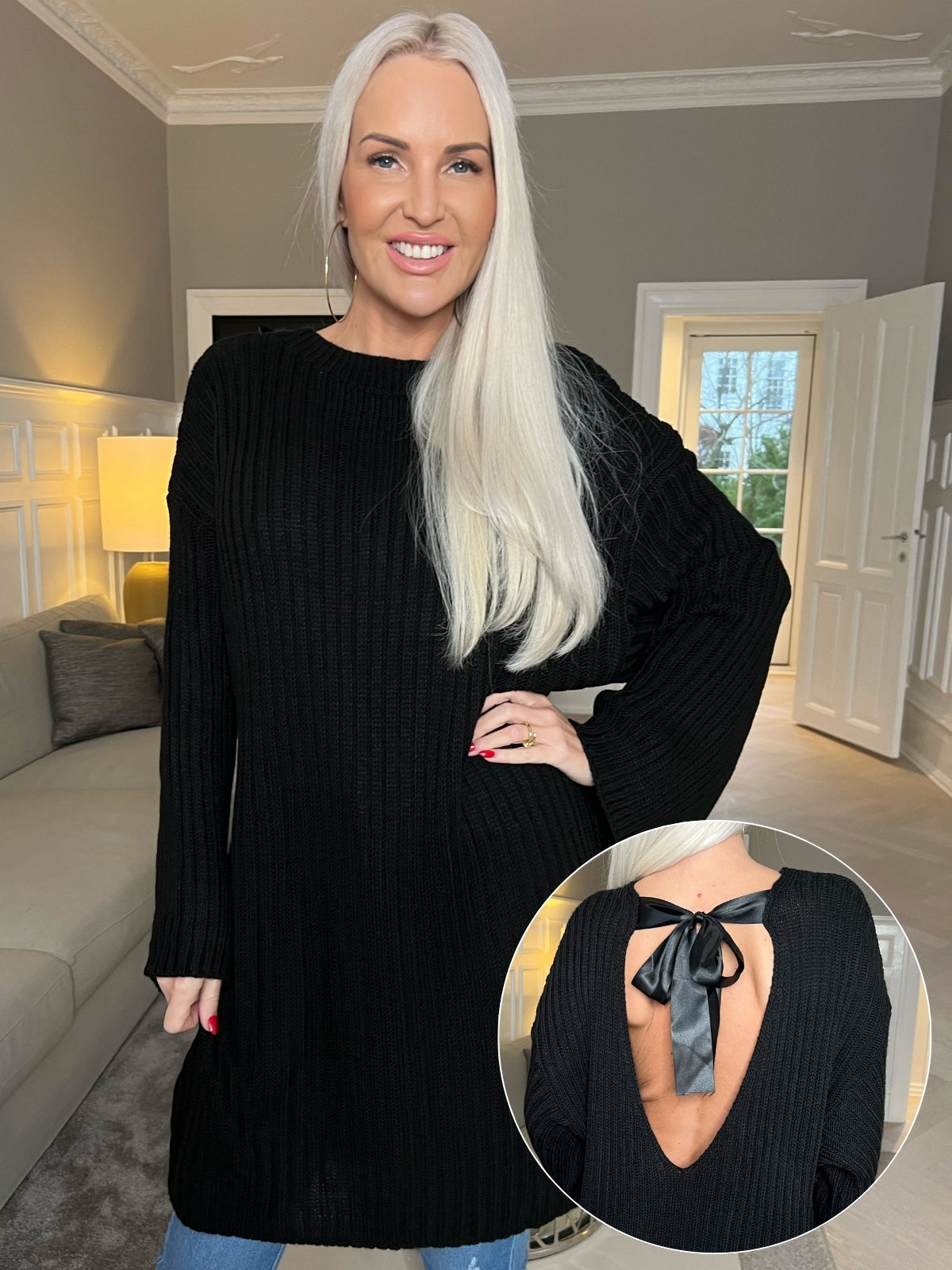 Dica - Stickad klänning med rosett i ryggen